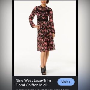 NOWT Nine West Black and Pink Floral Long Sleeve Dress